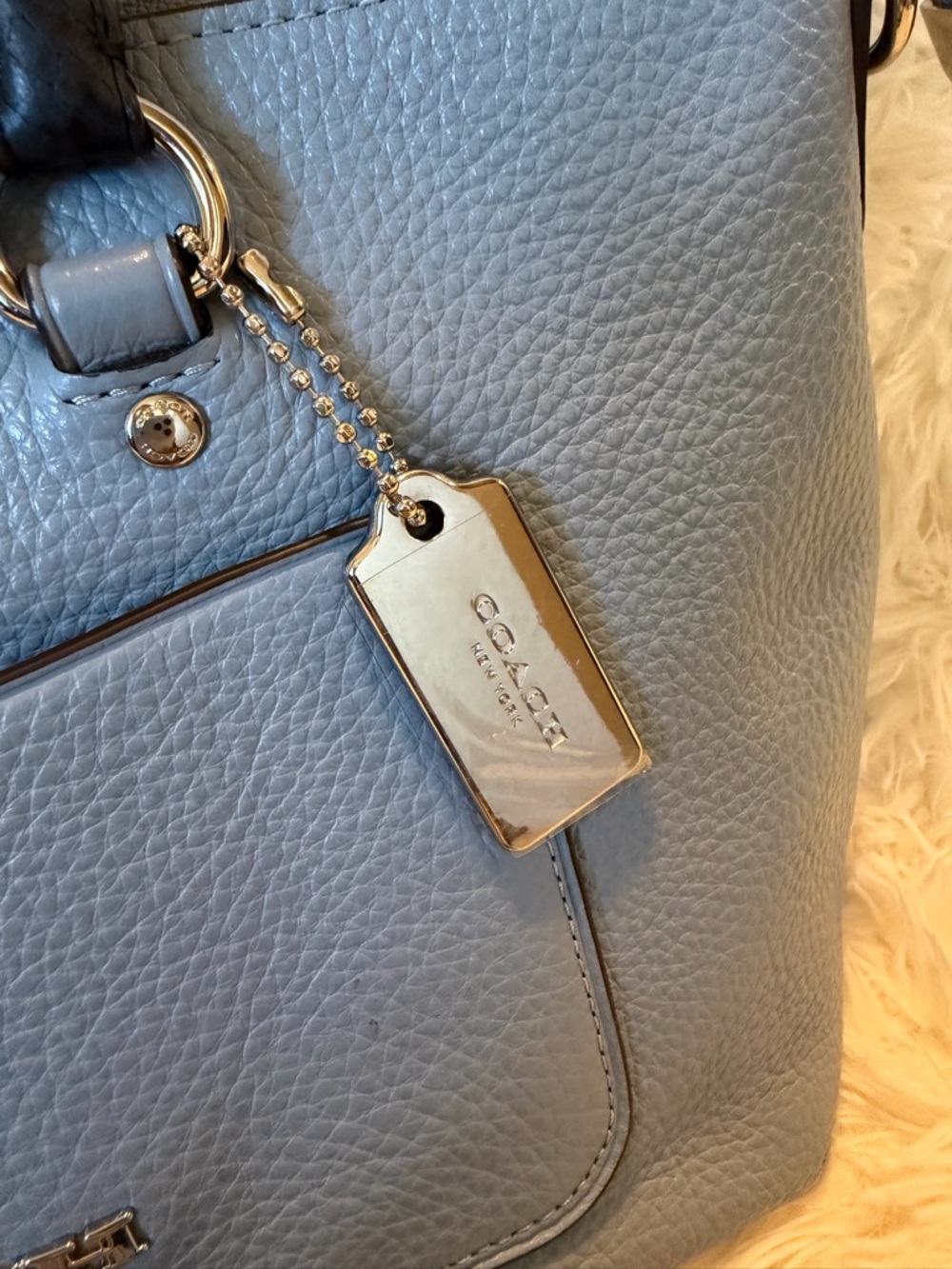 Coach Mini Emma Satchel Pebbled Leather in Dusty Blue with Exotic Handles - Picture 2 of 13